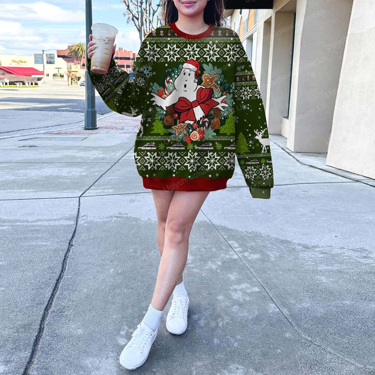 Ghostbusters Gift Box Style Dark Green And Crimson Red Ugly Christmas Sweater 6 Uglychristmassweater.us 2023