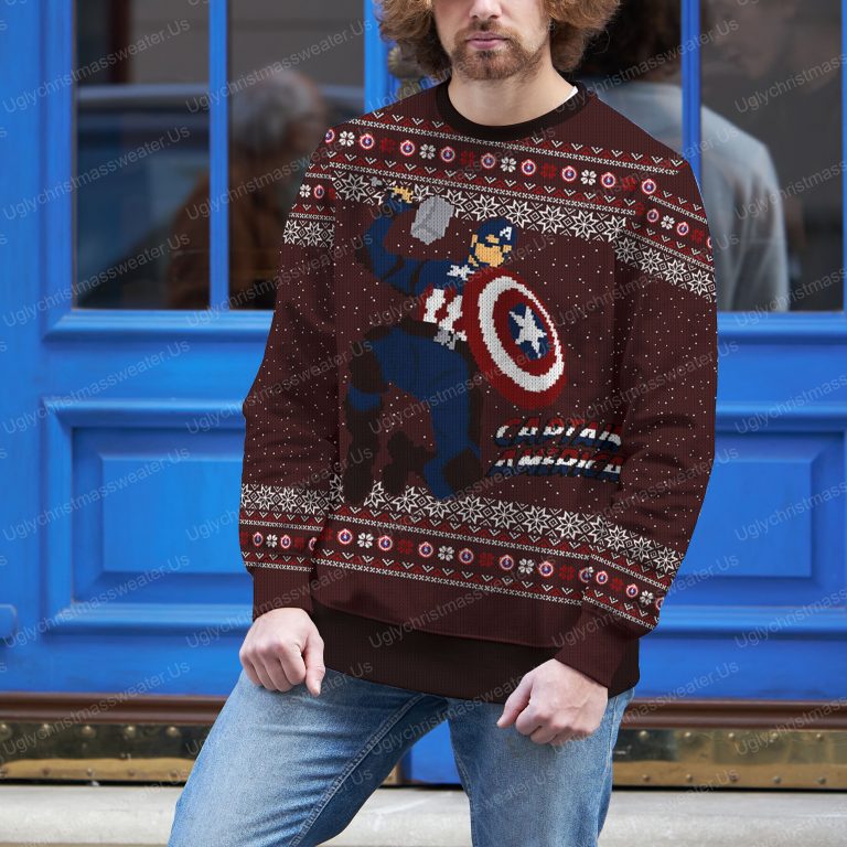 Marvel Legends Captain America Chirstmas Sweater 3 Uglychristmassweater.us 2023