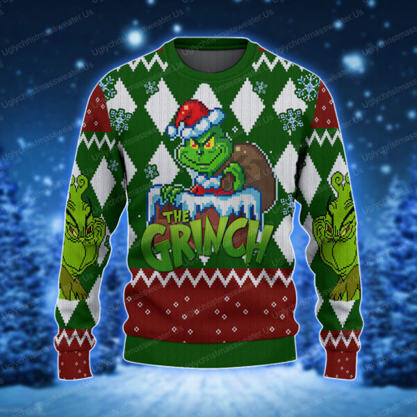 The Grinch With Santa Hat Christmas Sweater 1 Uglychristmassweater.us 2023