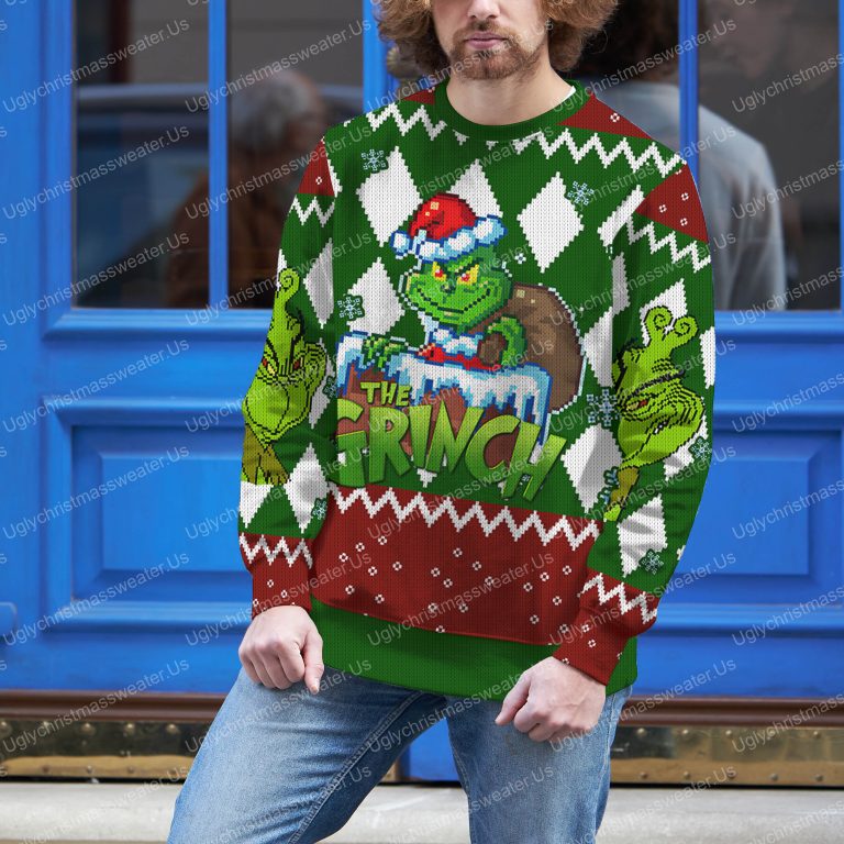 The Grinch With Santa Hat Christmas Sweater 3 Uglychristmassweater.us 2023