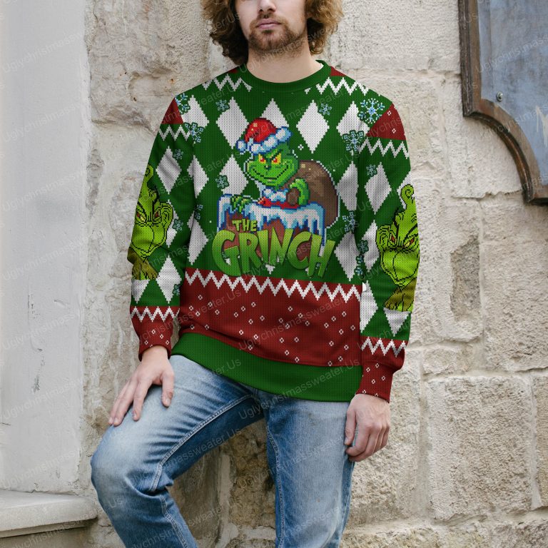 The Grinch With Santa Hat Christmas Sweater 4 Uglychristmassweater.us 2023