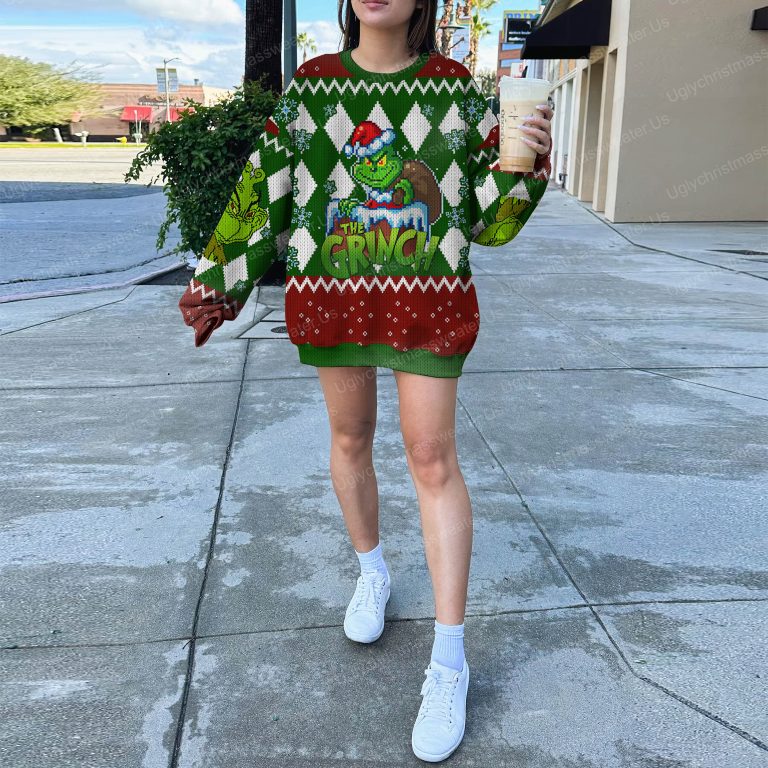 The Grinch With Santa Hat Christmas Sweater 5 Uglychristmassweater.us 2023