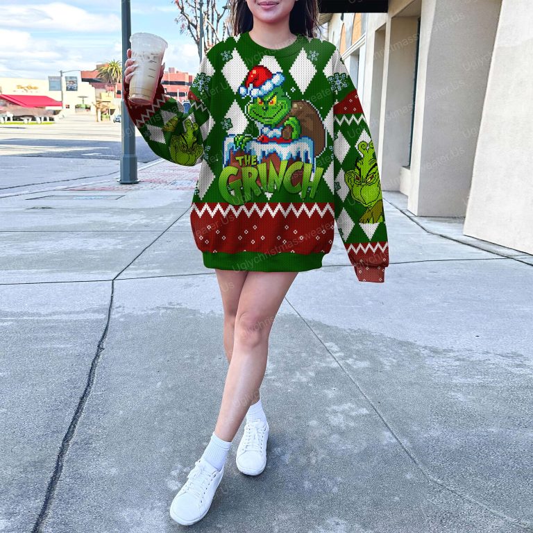 The Grinch With Santa Hat Christmas Sweater 6 Uglychristmassweater.us 2023