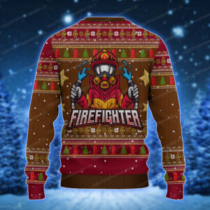 Cool Firefighter Logo Red And Brown Christmas Sweater Holiday Xmas