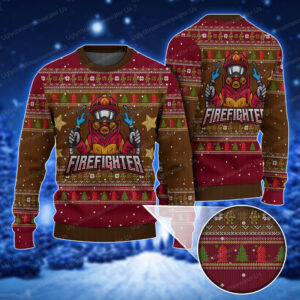 Cool Firefighter Logo Red And Brown Christmas Sweater Holiday Xmas