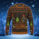 Fire Fighters Brown And Orange Color Ugly Xmas Sweater