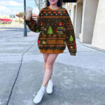 Fire Fighters Brown And Orange Color Ugly Xmas Sweater