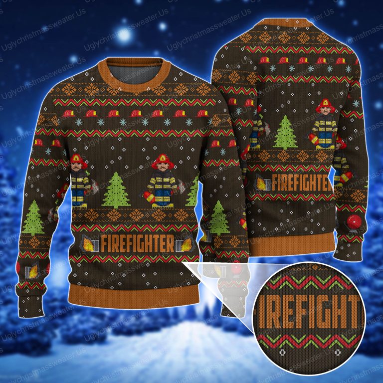 Fire Fighters Brown And Orange Color Ugly Xmas Sweater - Uglychristmassweater.us