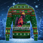 Firefighter Mascot Logo Vector Christmas Sweater Green And Red