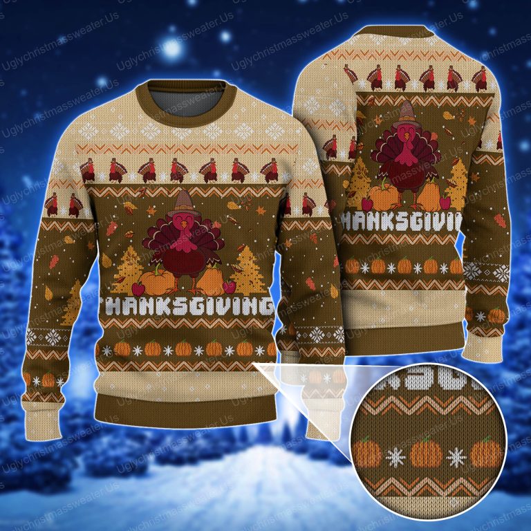 Happy Thanksgiving Rooster Funny Turkey Ugly Sweater - Uglychristmassweater.us