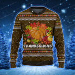 Merry Thanksgiving Pumpkin Ugly Holiday Sweater Brown