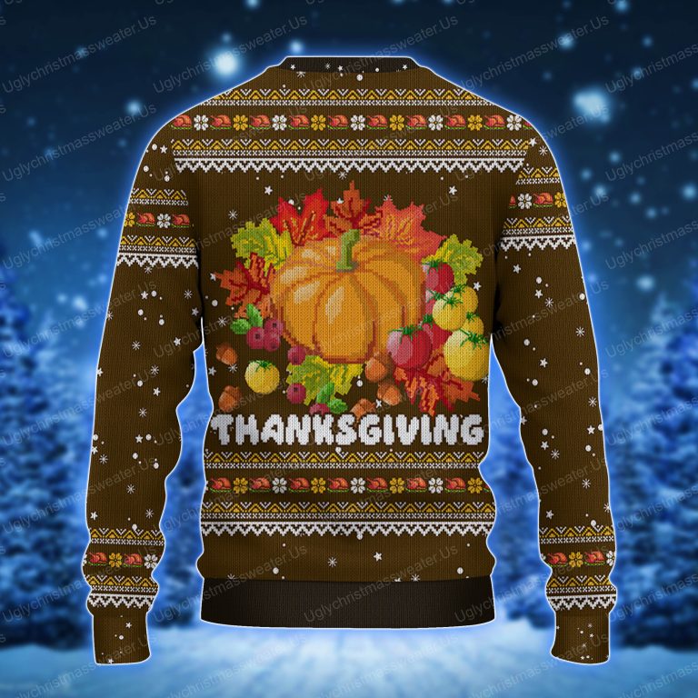 Merry Thanksgiving Pumpkin Ugly Holiday Sweater Brown 2 - Uglychristmassweater.us