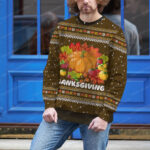 Merry Thanksgiving Pumpkin Ugly Holiday Sweater Brown