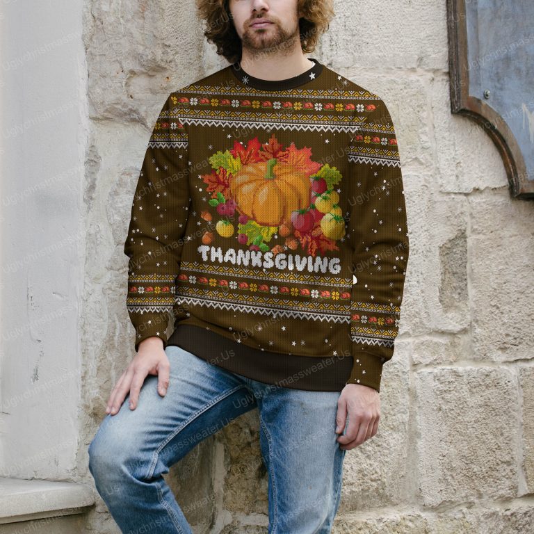 Merry Thanksgiving Pumpkin Ugly Holiday Sweater Brown 4 - Uglychristmassweater.us