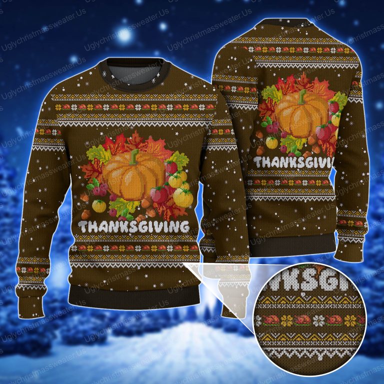 Merry Thanksgiving Pumpkin Ugly Holiday Sweater Brown - Uglychristmassweater.us