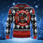 Red Fire Department Badge Christmas Sweater Red And Black