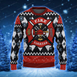 Red Fire Department Badge Christmas Sweater Red And Black 1 - Uglychristmassweater.us