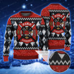 Red Fire Department Badge Christmas Sweater Red And Black