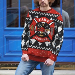 Red Fire Department Badge Christmas Sweater Red And Black