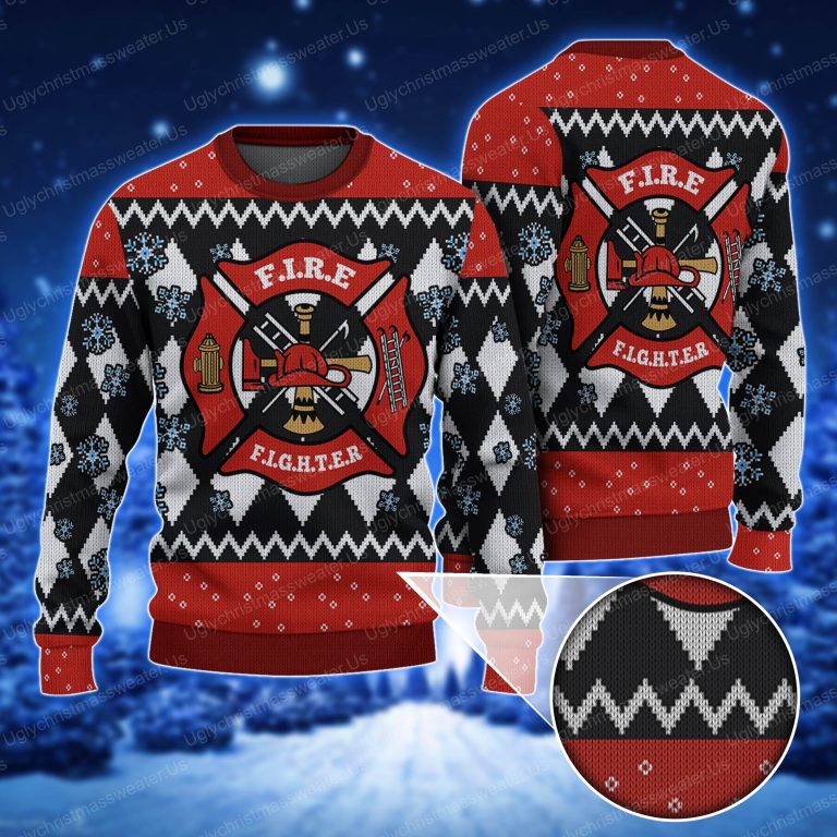 Red Fire Department Badge Christmas Sweater Red And Black - Uglychristmassweater.us