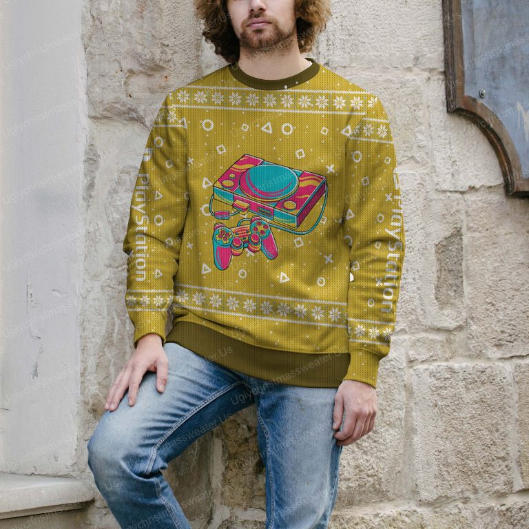 Playstation 5 Logo Yellow Snowflakes Pattern Ugly Sweater