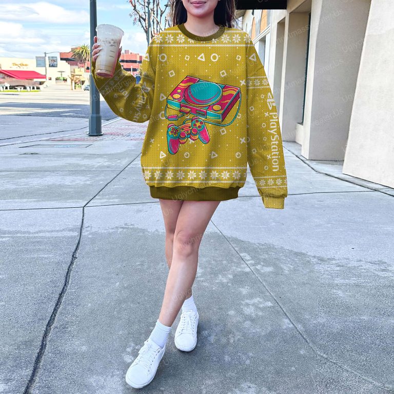 Playstation 5 Logo Yellow Snowflakes Pattern Ugly Sweater