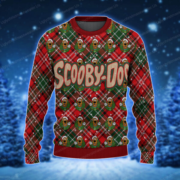Scooby-Doo Logo Caro Red And Green Pattern Ugly Sweater