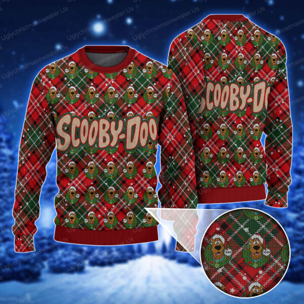 Scooby-Doo Logo Caro Red And Green Pattern Ugly Sweater