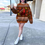 Thank Giving Leaf Turkey Chicken Pattern Ugly Xmas Sweater