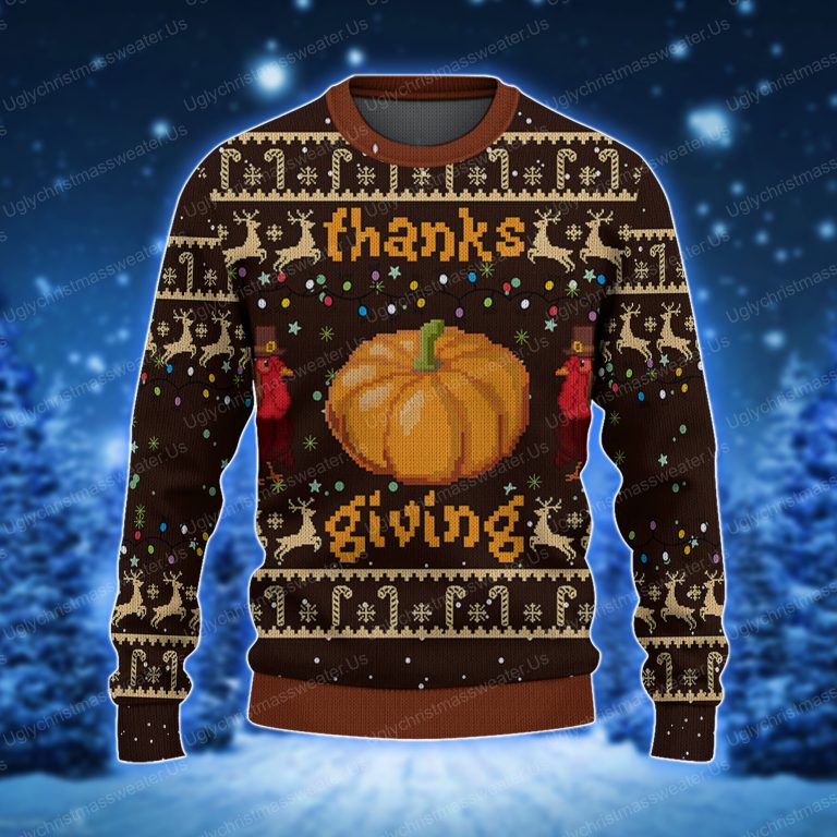 Thanksgiving Dinner With Pumkin And Chicken Turkey Xmas Sweater