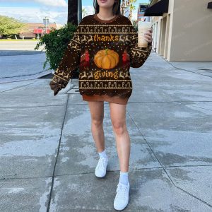 Thanksgiving Dinner With Pumkin And Chicken Turkey Xmas Sweater