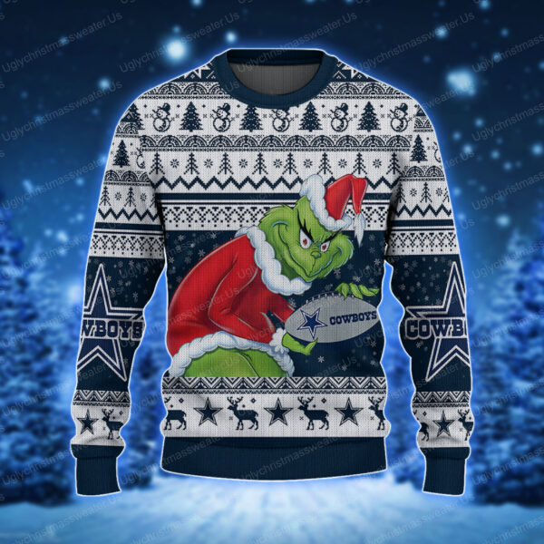 Grinch Holding Dallas Cowboys Football American Christmas Ugly Sweater 1 - Uglychristmassweater.us