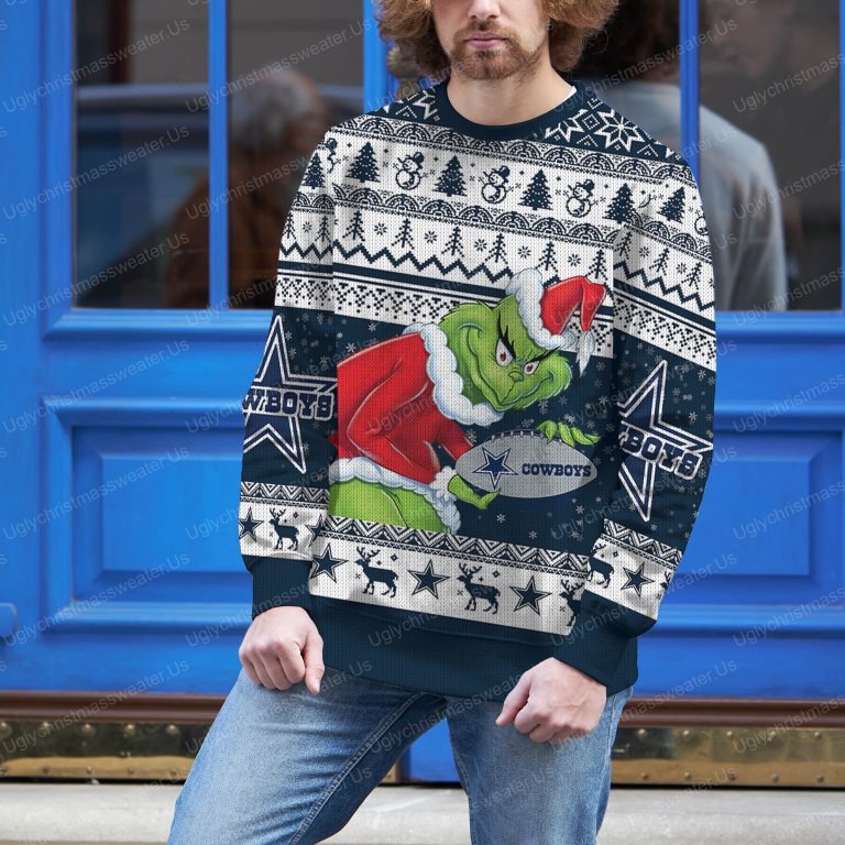 Grinch Holding Dallas Cowboys Football American Christmas Ugly Sweater 3 - Uglychristmassweater.us