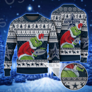 Grinch Holding Dallas Cowboys Football American Christmas Ugly Sweater