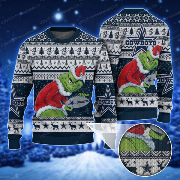 Grinch Holding Dallas Cowboys Football American Christmas Ugly Sweater