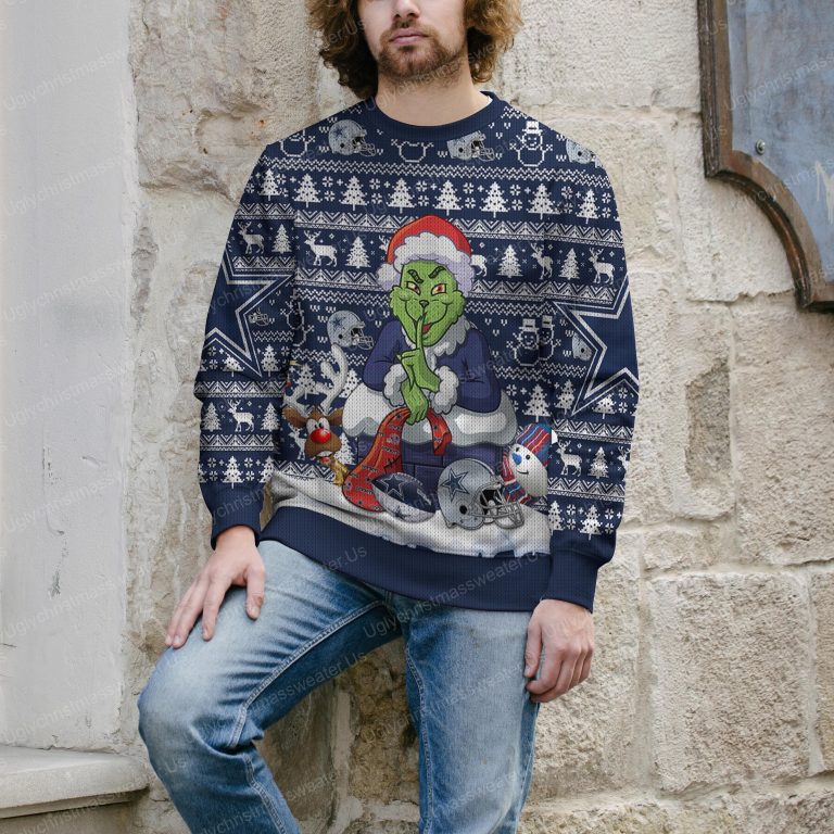 Grinch Snowman Dallas Cowboys Football And Helmet Ugly Xmas Sweater