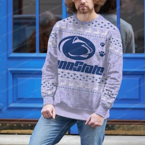 Light Purple Penn State’s Logo And Paw Ugly Xmas Sweater