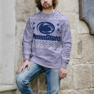 Light Purple Penn State’s Logo And Paw Ugly Xmas Sweater