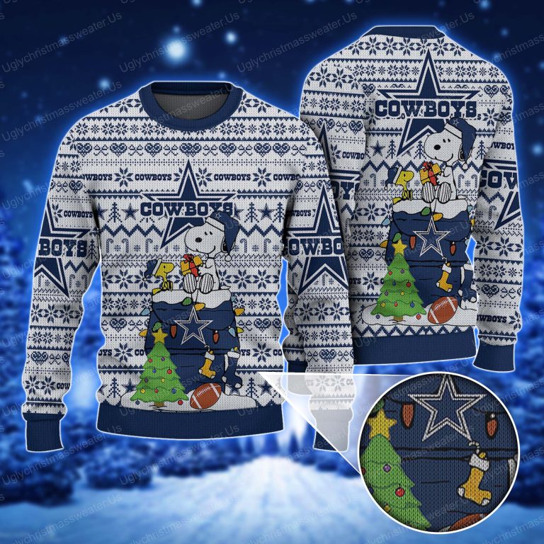Peanut Snoopy Christmas Dallas Cowboys Logo Pattern Ugly Sweater - Uglychristmassweater.us