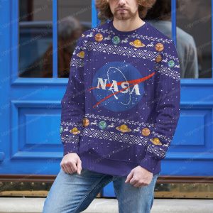 Purple Nasa Logo With Moon Rocket Astronaut Pattern Ugly Xmas Sweater