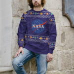 Purple Nasa Logo With Moon Rocket Astronaut Pattern Ugly Xmas Sweater