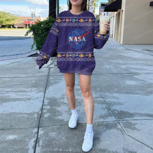 Purple Nasa Logo With Moon Rocket Astronaut Pattern Ugly Xmas Sweater