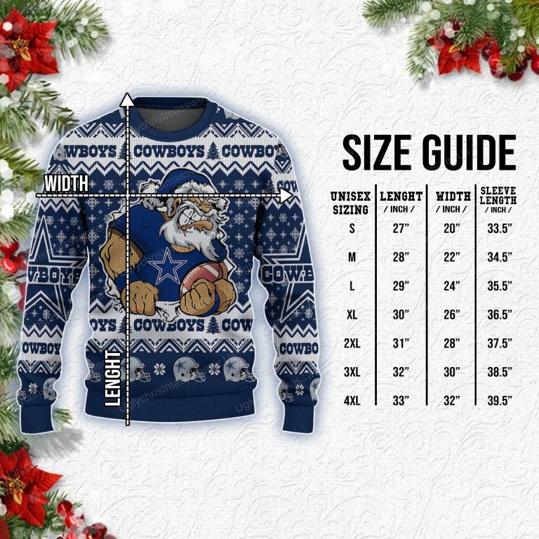 Santa Claus Dallas Cowboys Holding Football American Helmet Pattern Ugly Sweater 7 - Uglychristmassweater.us