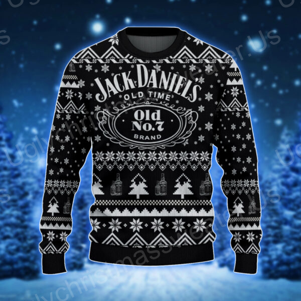 Drenched In Festive Spirit: Black Ugly Sweater Featuring Jack Daniel's Logo And Christmas Cheer
