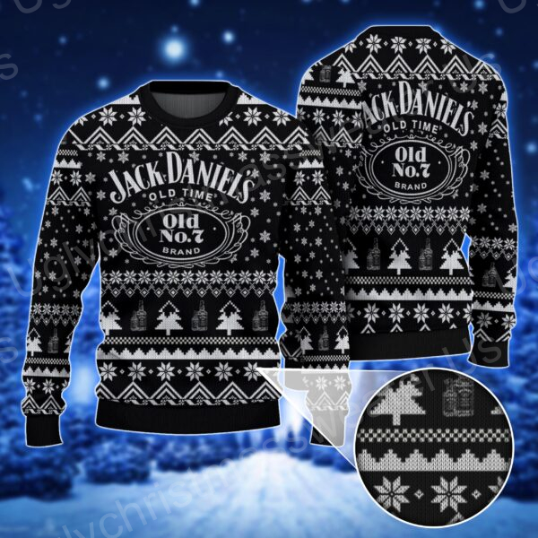 Drenched In Festive Spirit: Black Ugly Sweater Featuring Jack Daniel's Logo And Christmas Cheer