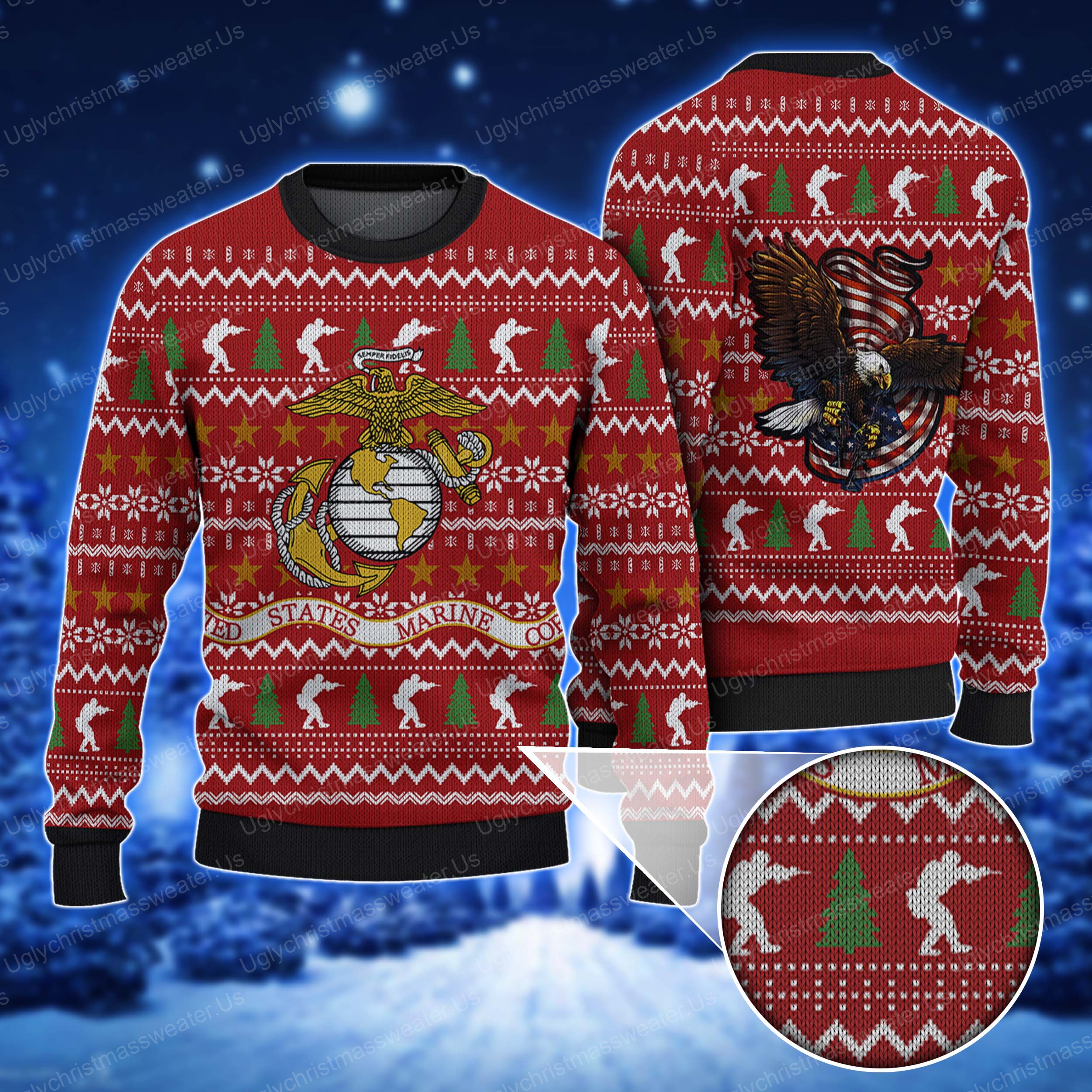 Embrace Marine Corps Pride: Eagle-Inspired Ugly Sweater In Red, White And Gold