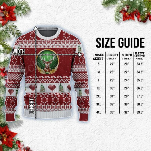 Raise A Glass In Style: Red And White Ugly Sweater With Jagermeister Logo And Christmas Heart