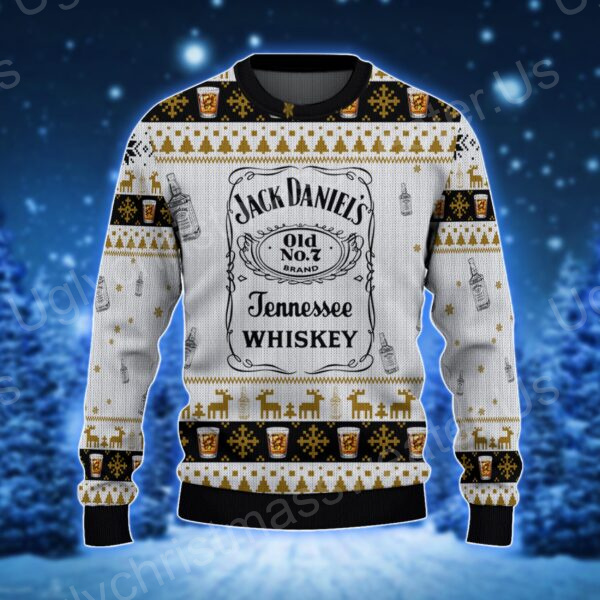 Raise A Glass To The Holidays: Jack Daniel's Ugly Sweater In White And Black, Brimming With Christmas Cheer