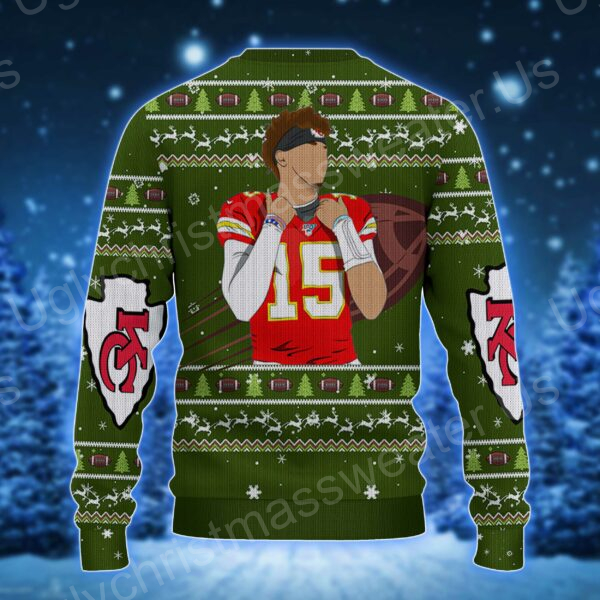 Celebrate Patrick Mahomes Player Kansas City Chiefs : Ugly Sweater Dark Green And Red