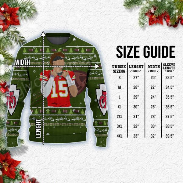 Celebrate Patrick Mahomes Player Kansas City Chiefs : Ugly Sweater Dark Green And Red
